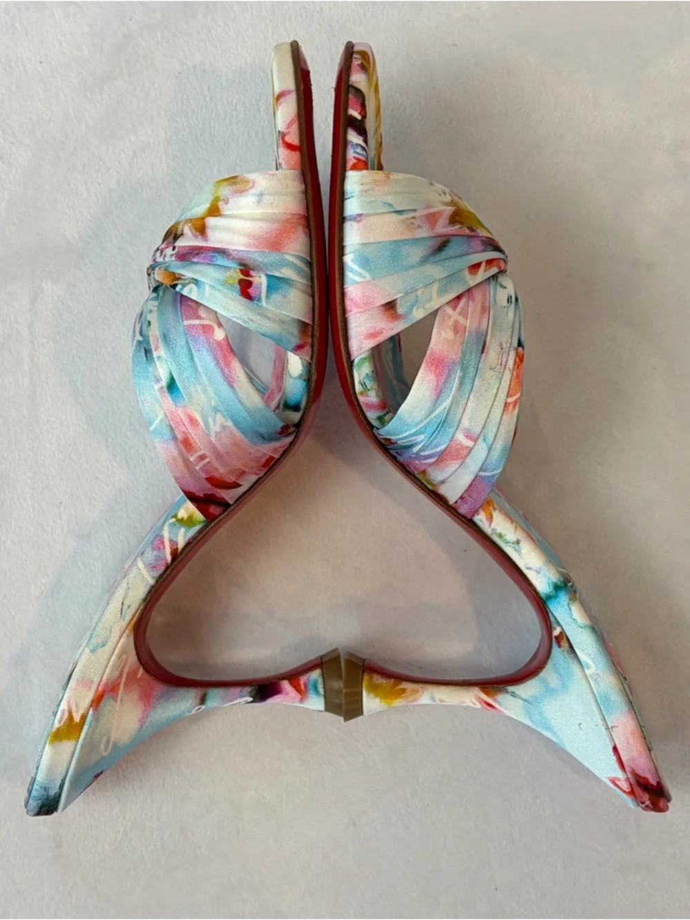 Christian Louboutin Satin Heeled Slides,“Nicol is back” print, multi, 36, EUC - Picture 10 of 15